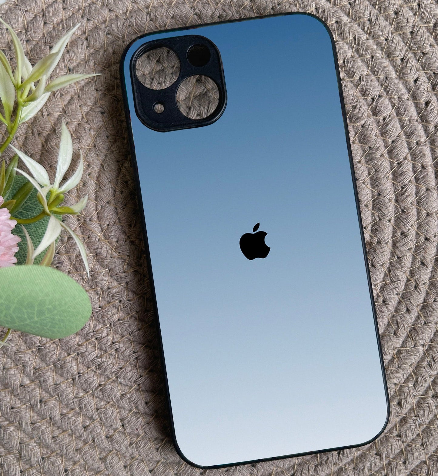 Icy Blue Glossy Metal Back Case for Apple Iphone 13