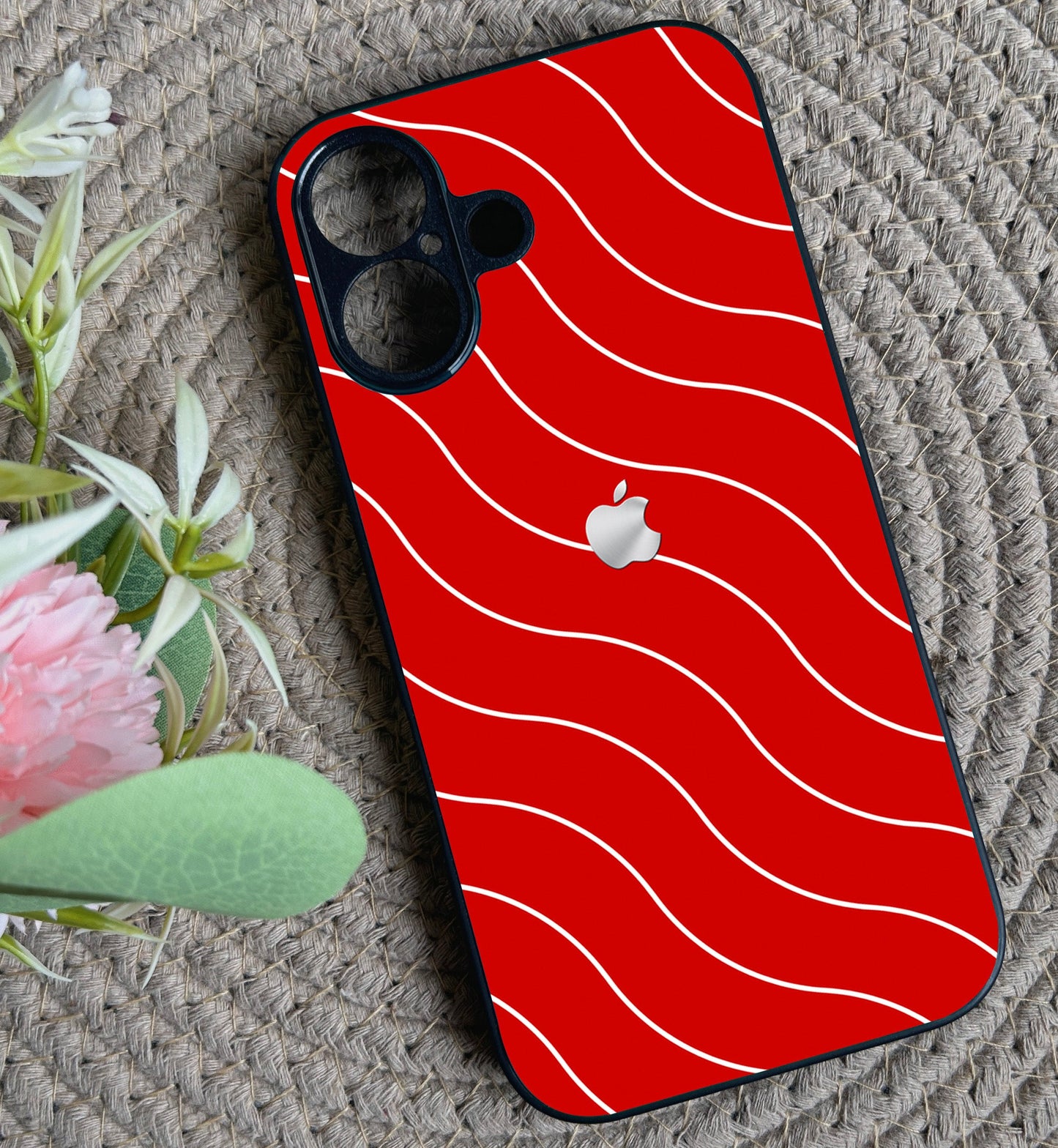 Red Curvio Metal Back Case for Apple Iphone 16