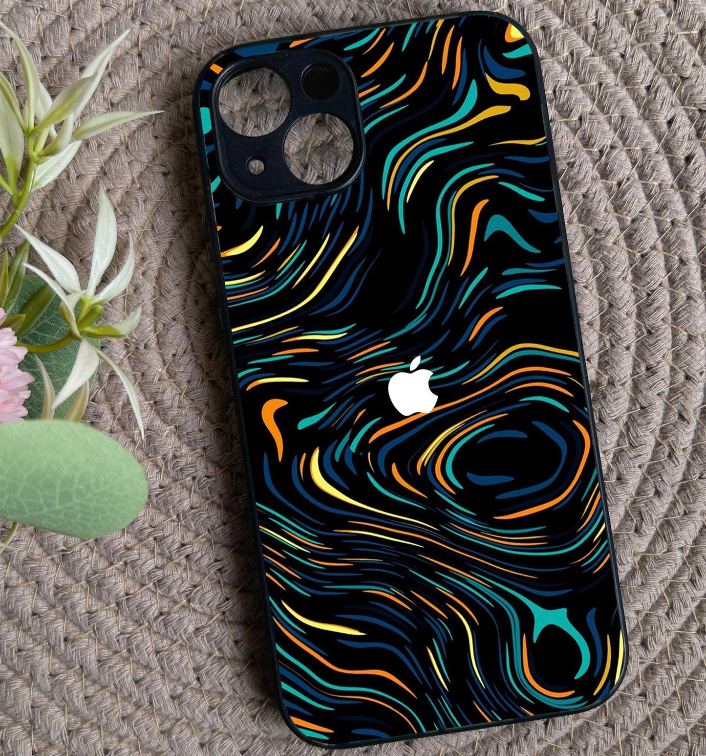Glow Lines Glossy Metal Back Case for Apple Iphone 13