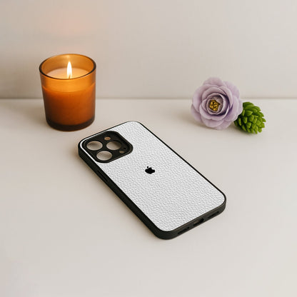 White Leather Metal Back Case for Apple Iphone 12 Pro Max