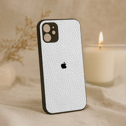 White Leather Metal Back Case for Apple Iphone 12