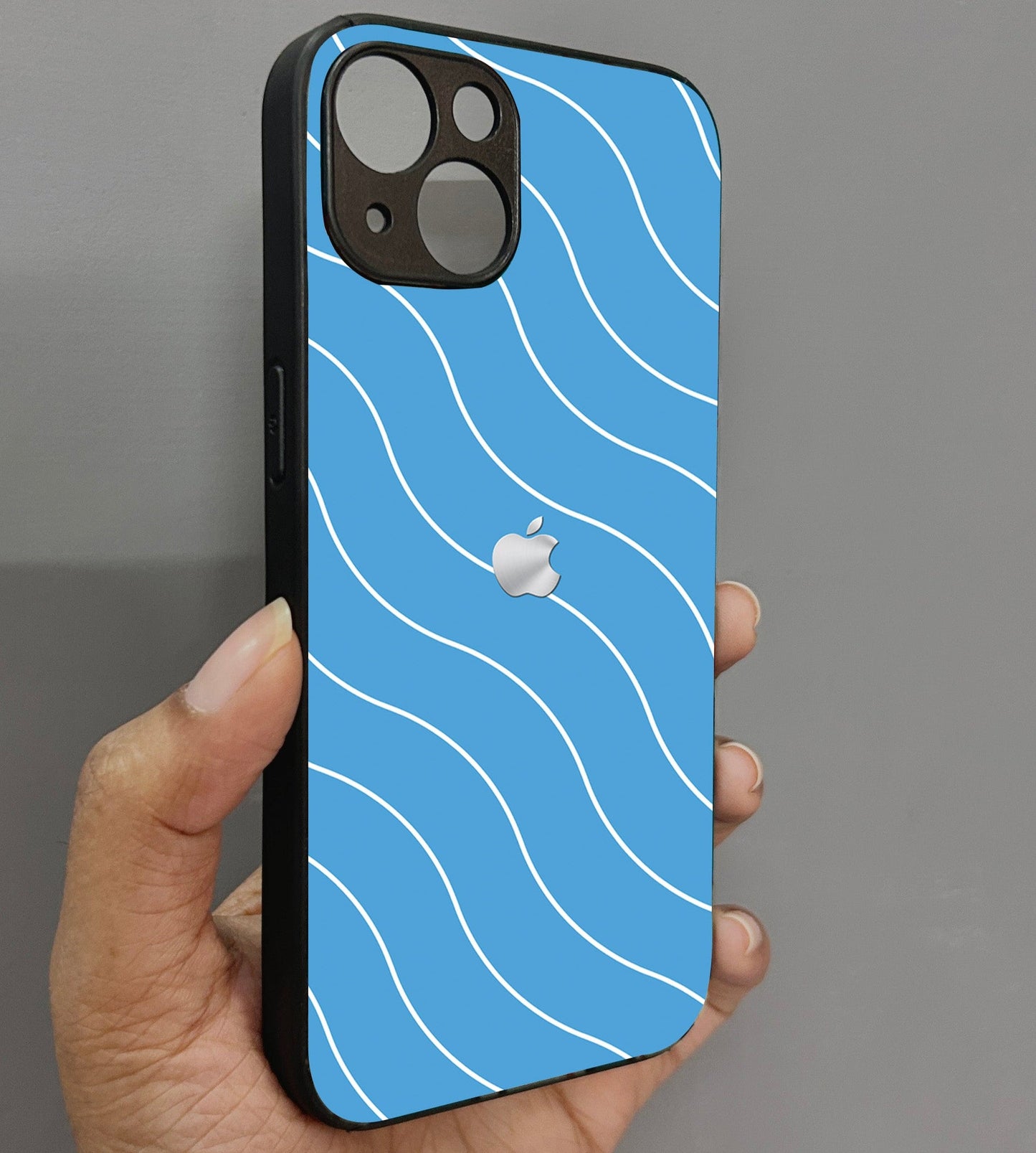 Blue Curvio Metal Back Case for Apple Iphone 13