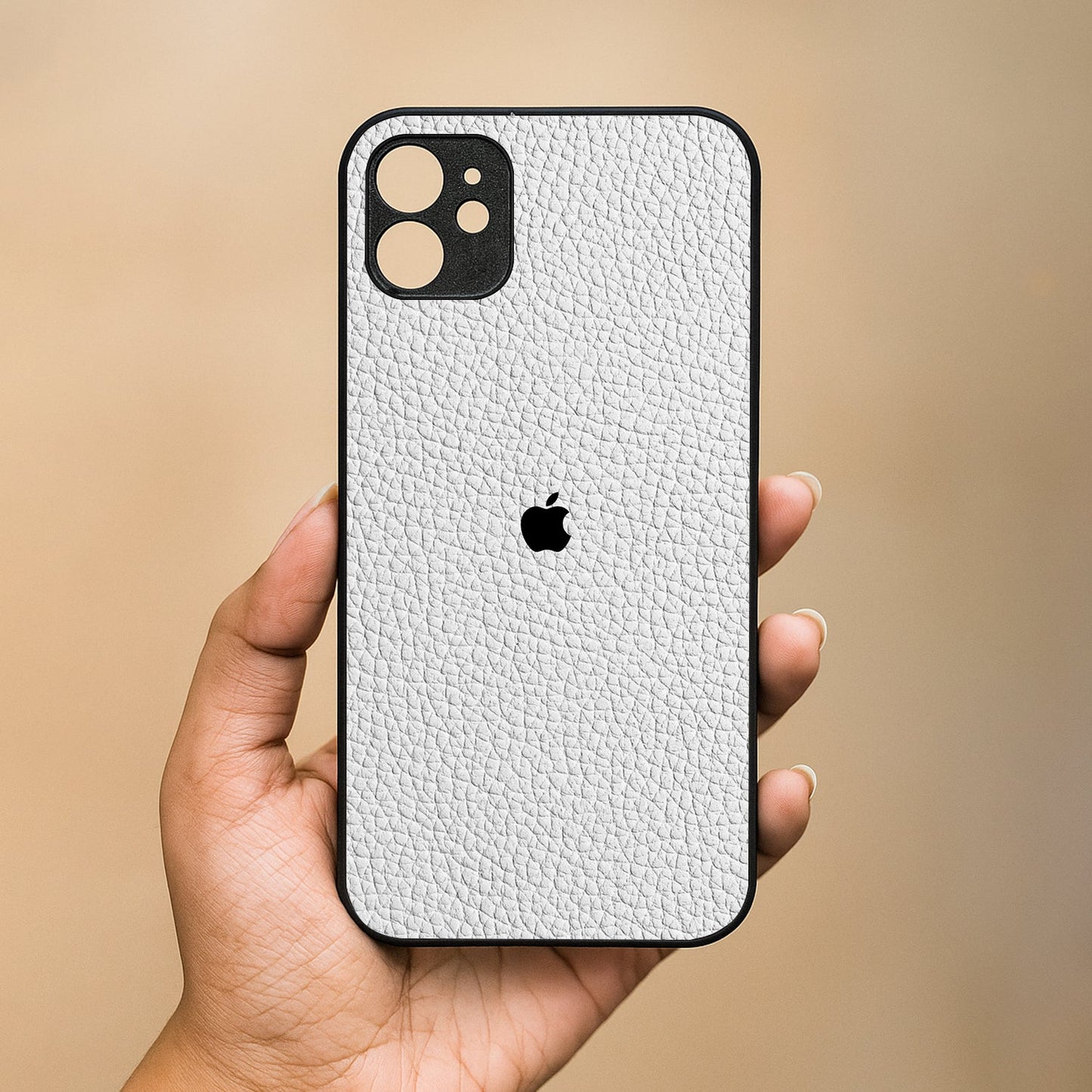 White Leather Metal Back Case for Apple Iphone 12