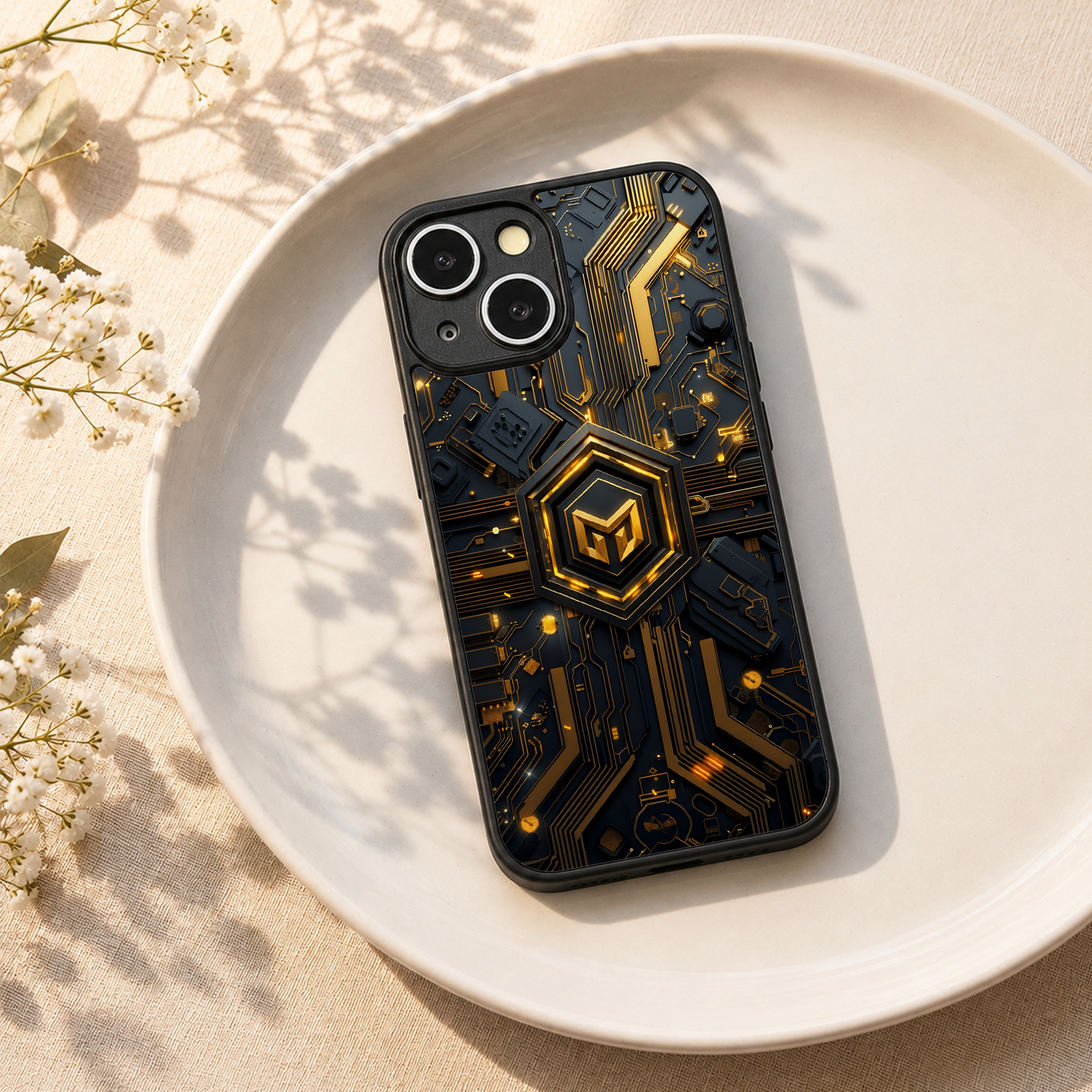 Gold Circuit Metal Back Case for Apple Iphone 14