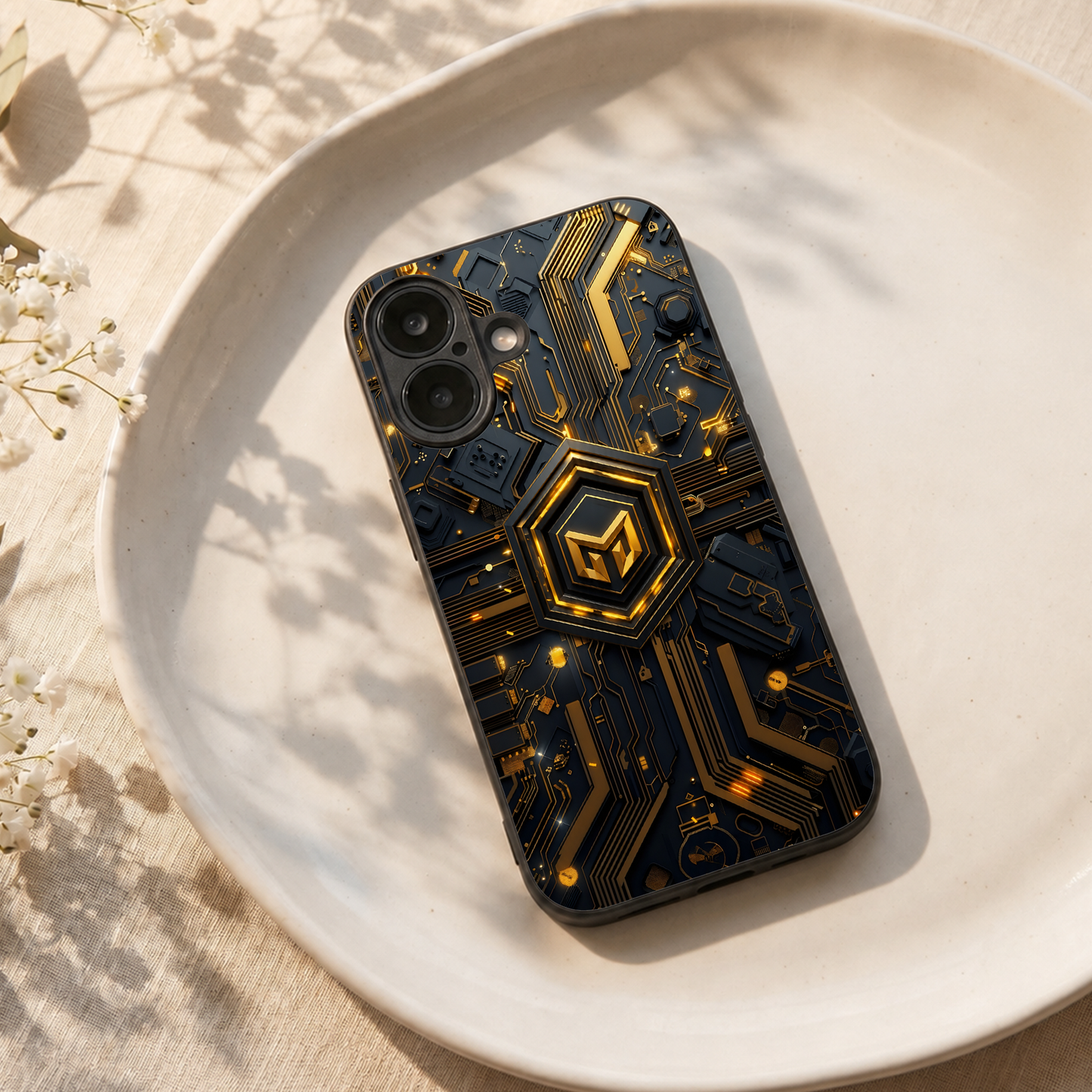 Gold Circuit Metal Back Case for Apple Iphone 17