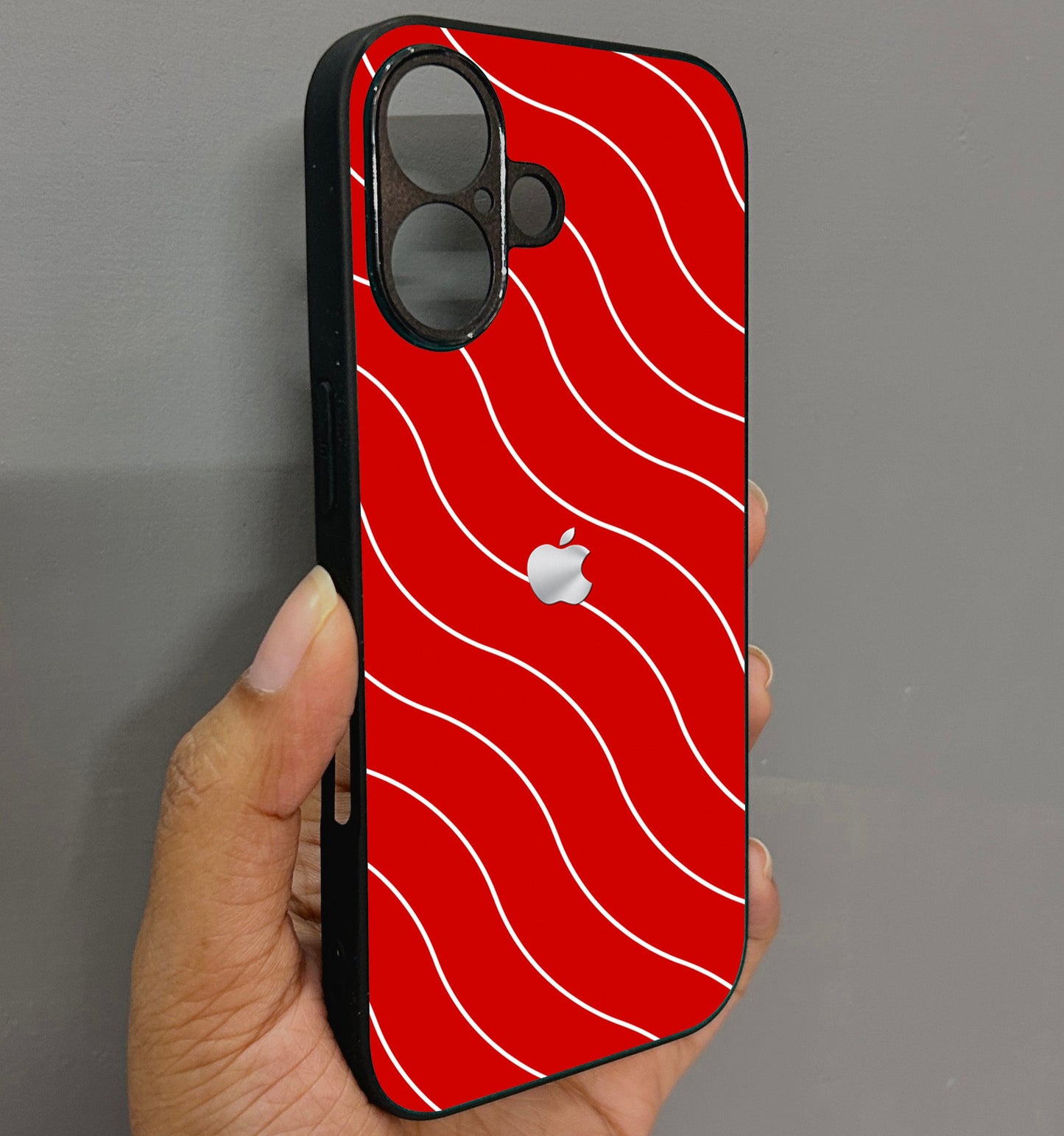 Red Curvio Metal Back Case for Apple Iphone 16