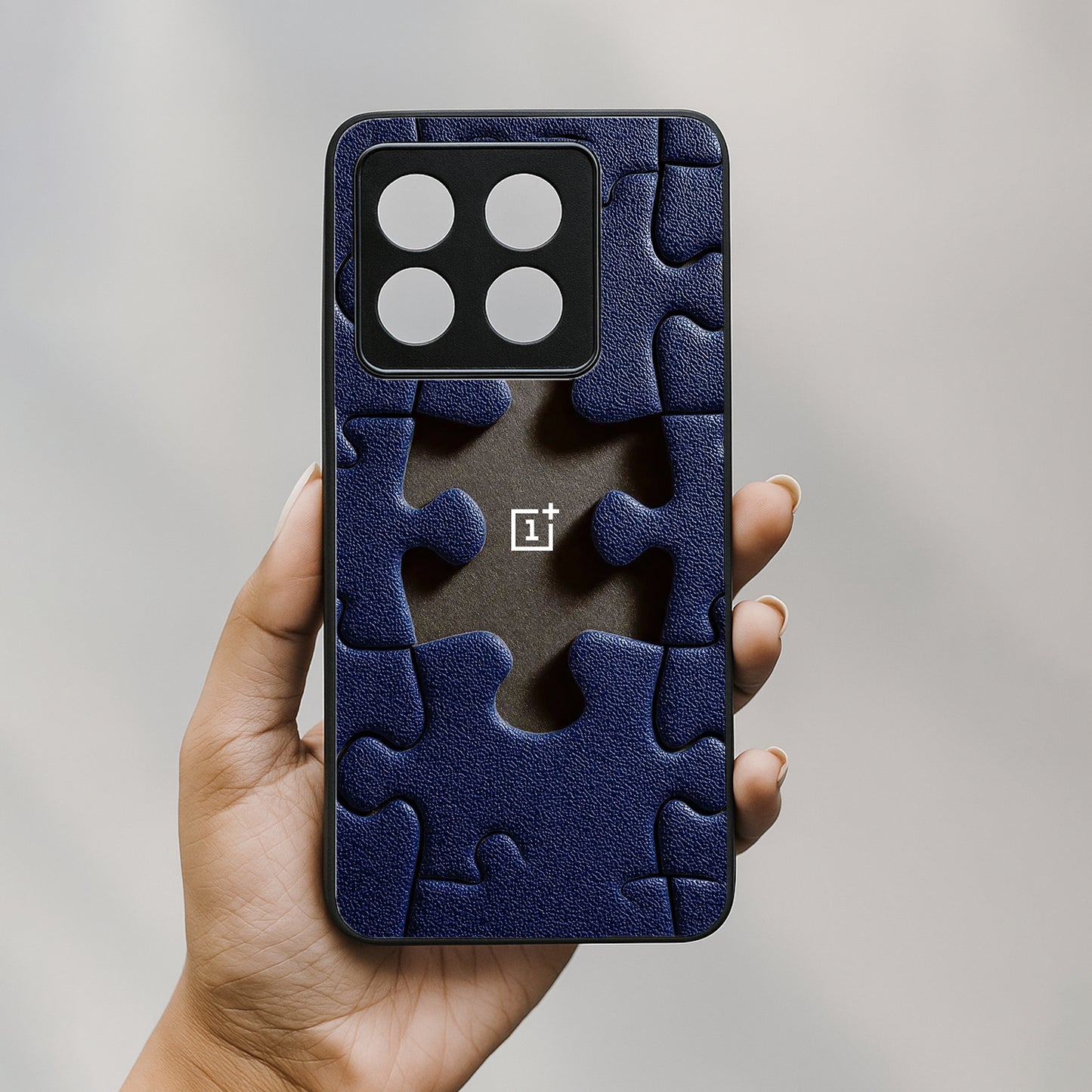 Leather Puzzle Metal Back Case forOnePlus 10T 5G