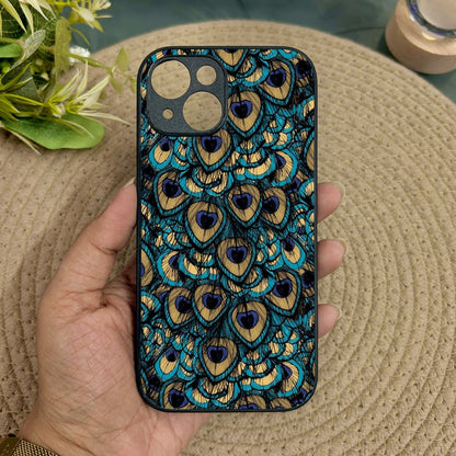 Peacock Feathers Metal Back Case for Apple Iphone 15 Plus