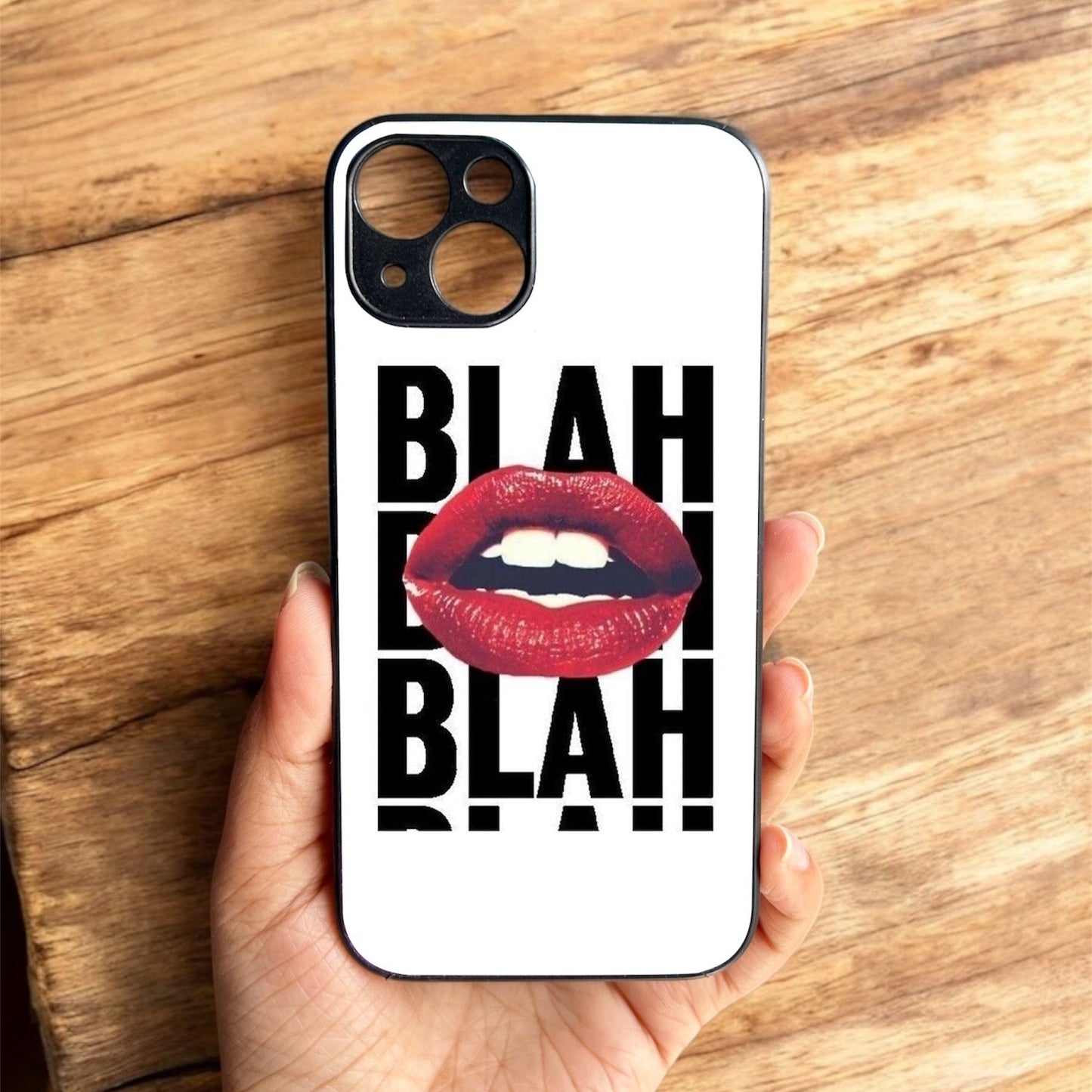 Blah Blah' Glossy Metal Back Case for Apple Iphone 14 Plus