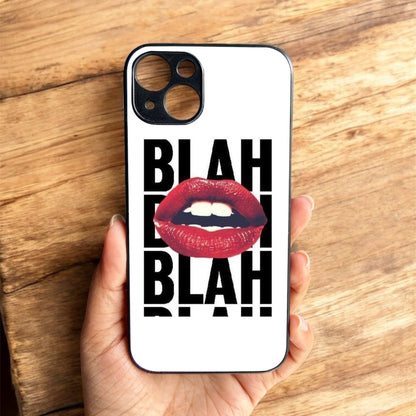 Blah Blah' Glossy Metal Back Case for Apple Iphone 14 Plus