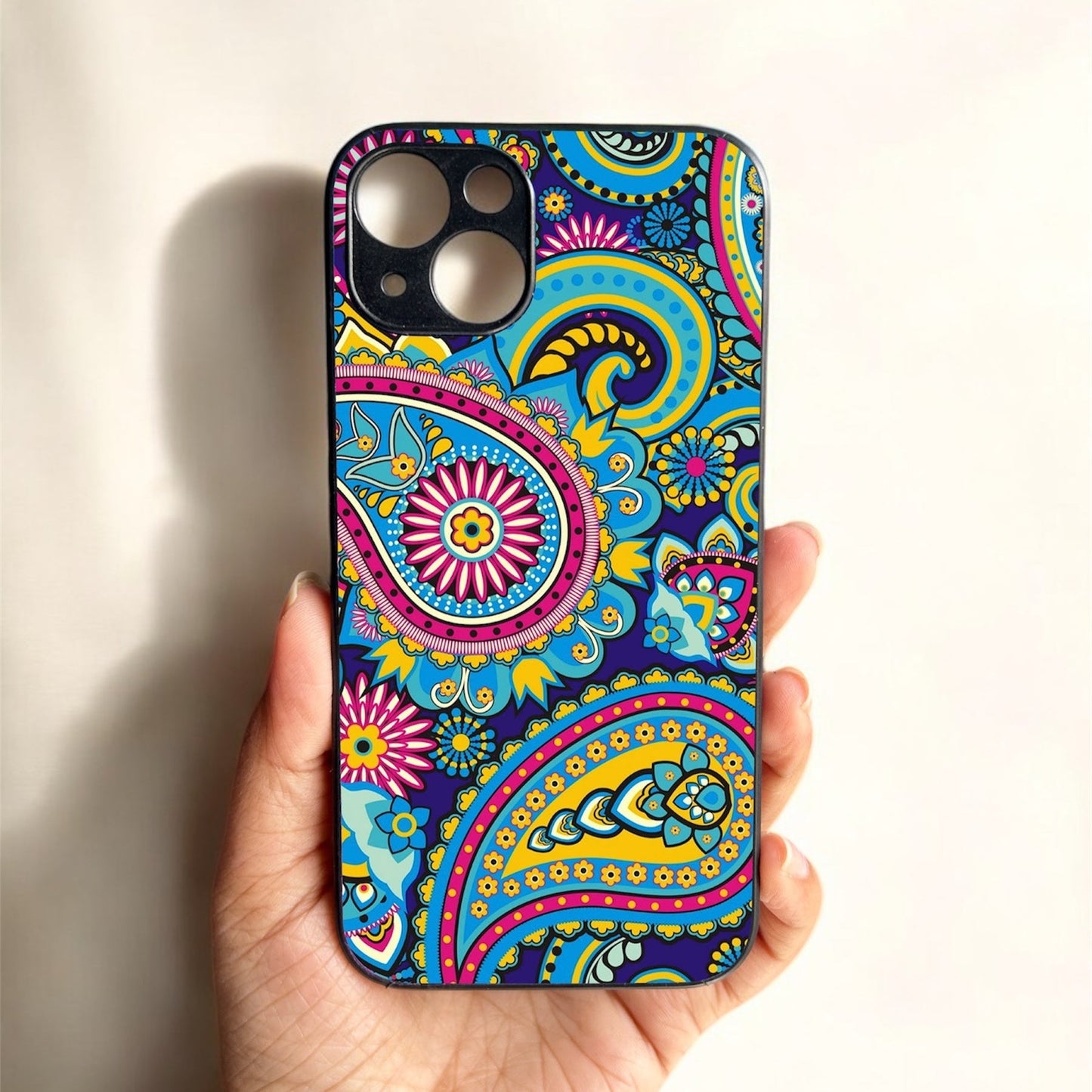 Phulkari Pattern Glossy Metal Back Case for Apple Iphone 13