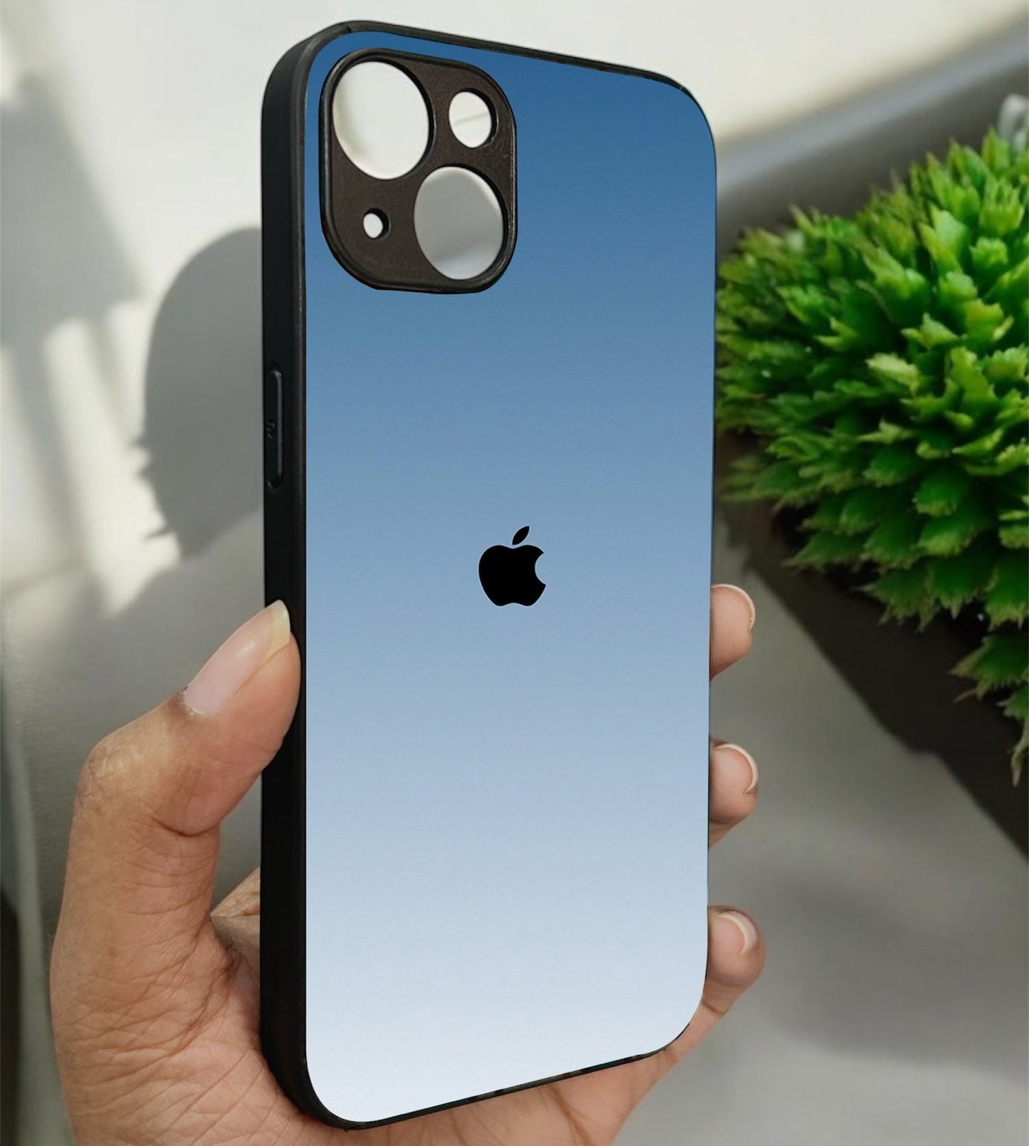Icy Blue Glossy Metal Back Case for Apple iPhone