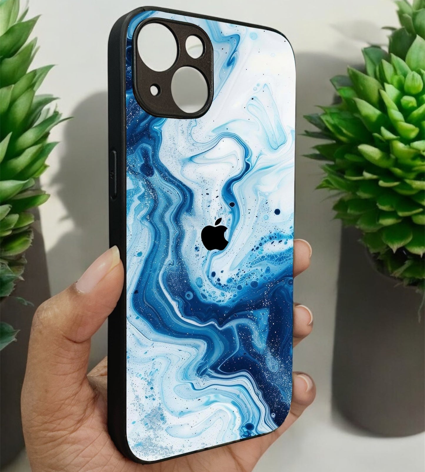 Glacier Wave Glossy Metal Back Case for Apple Iphone 15 Plus