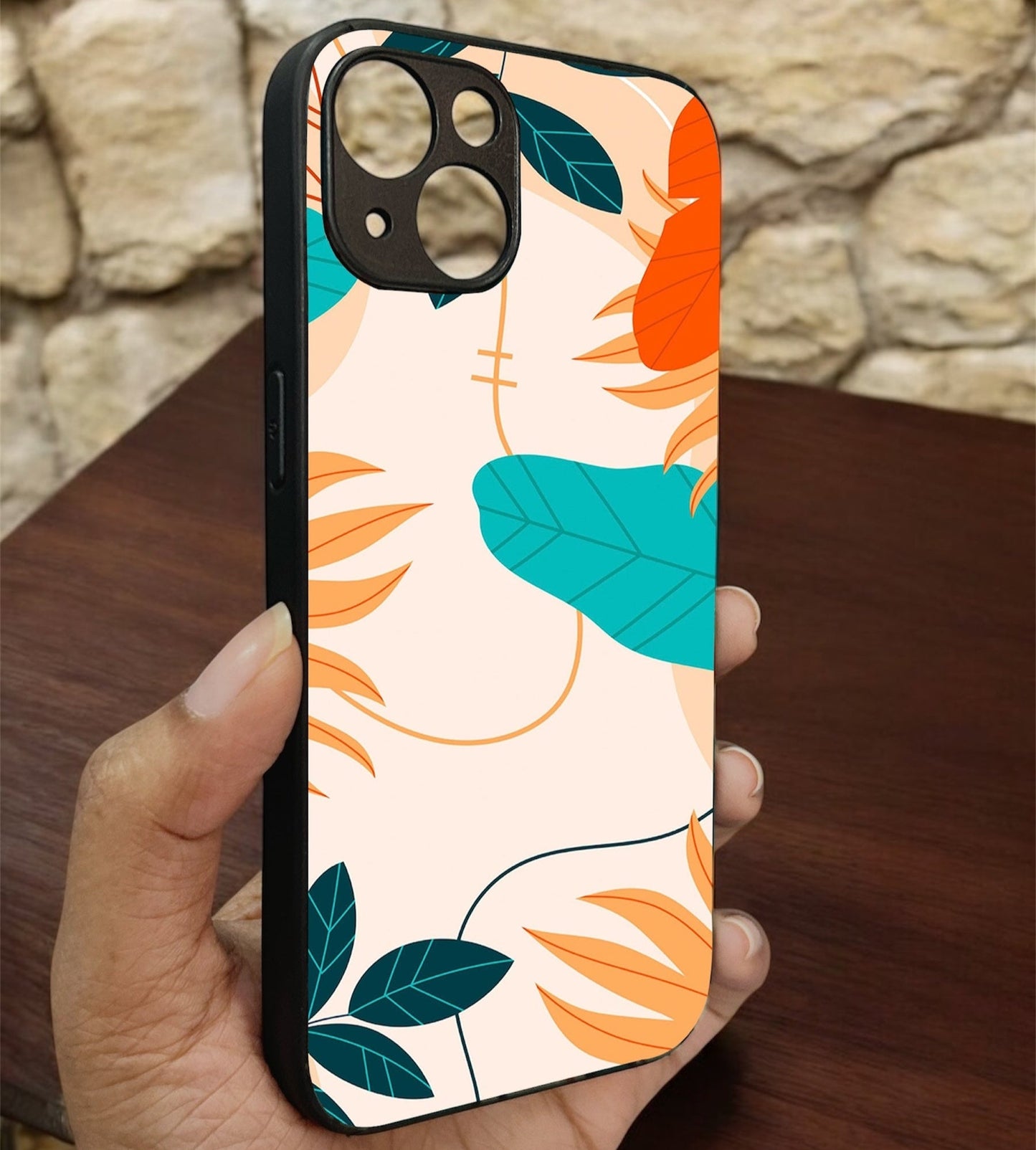 Leafy Vibe Glossy Metal Back Case for Apple Iphone 13