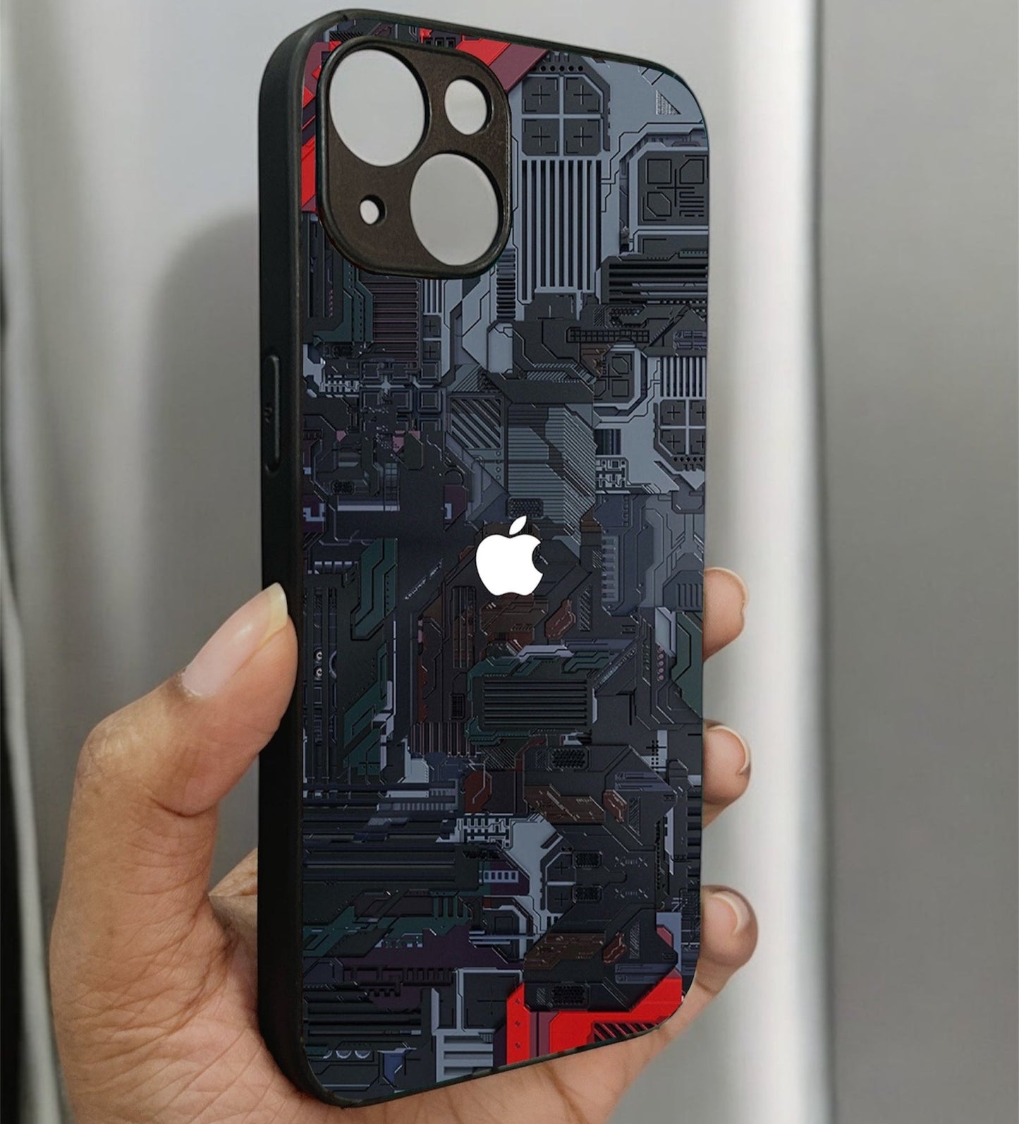 Circuit Crush Glossy Metal Back Case for Apple Iphone 15 Plus