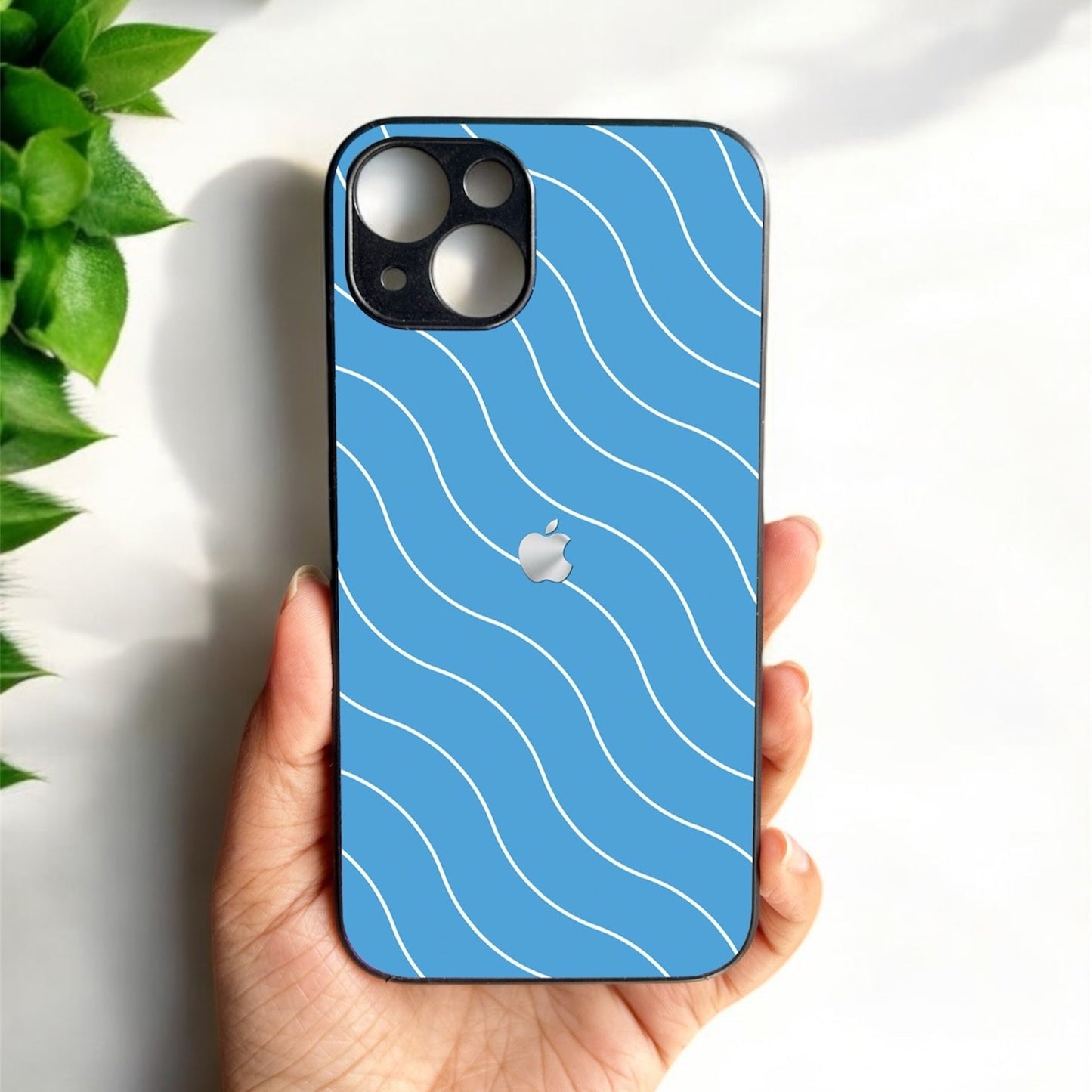 Blue Curvio Metal Back Case for Apple Iphone 13