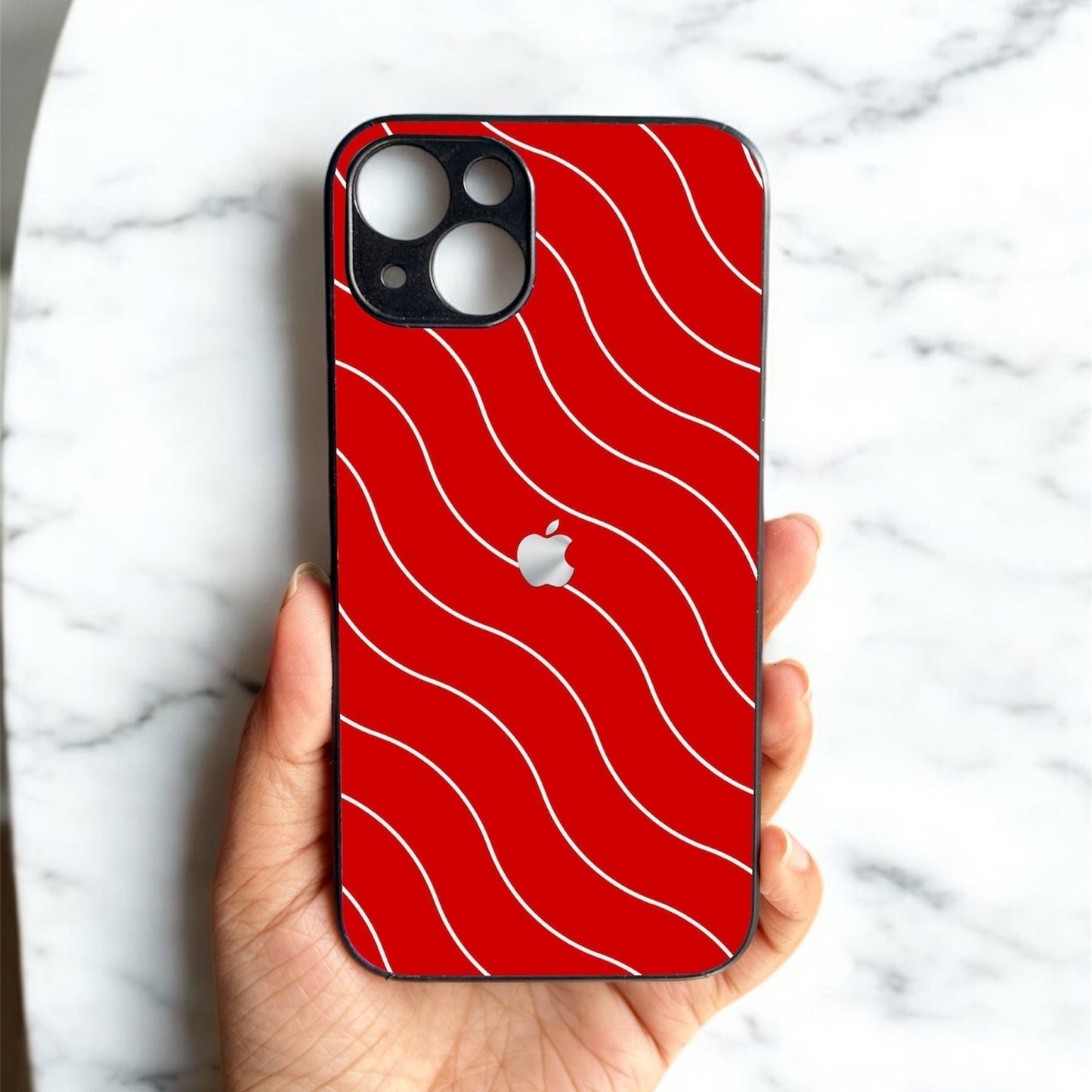 Red Curvio Metal Back Case for Apple Iphone 14