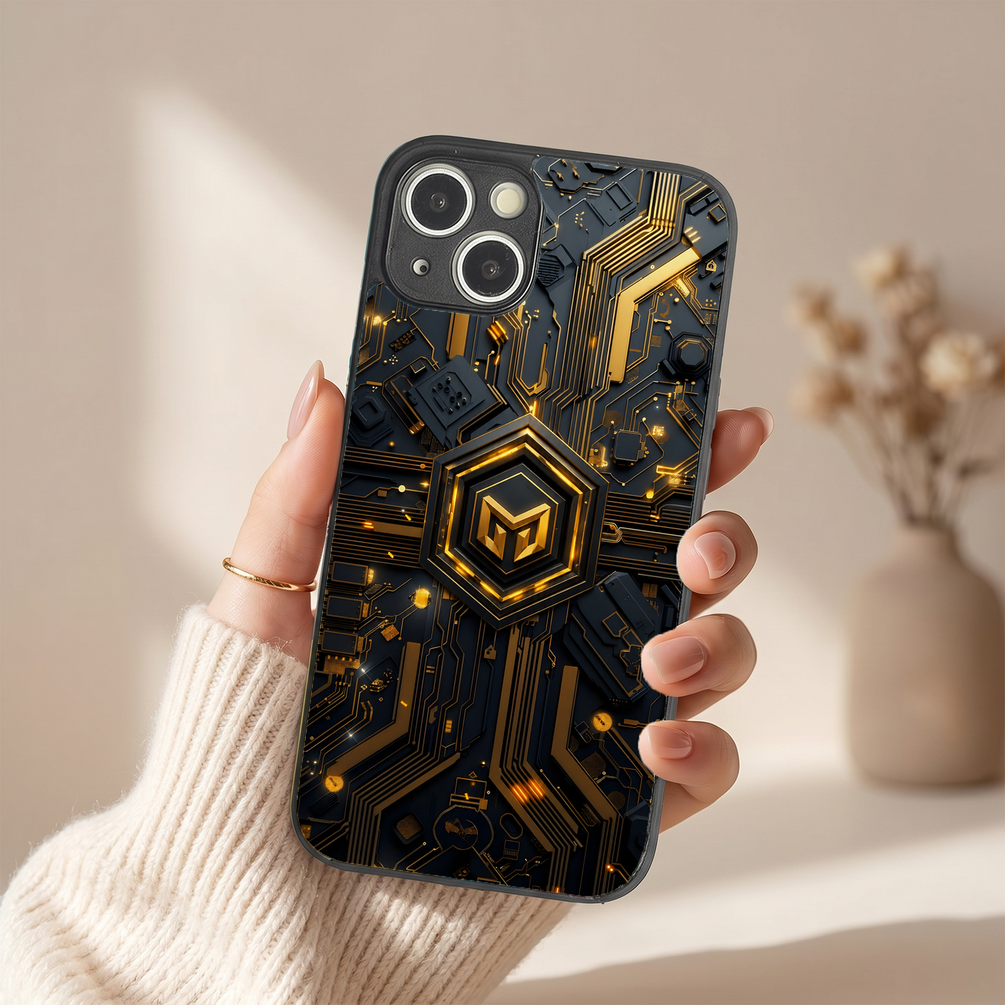 Gold Circuit Metal Back Case for Apple Iphone 14