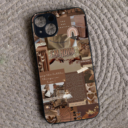 Aesthetic Brown Collage Metal Back Case for Apple Iphone 15 Plus