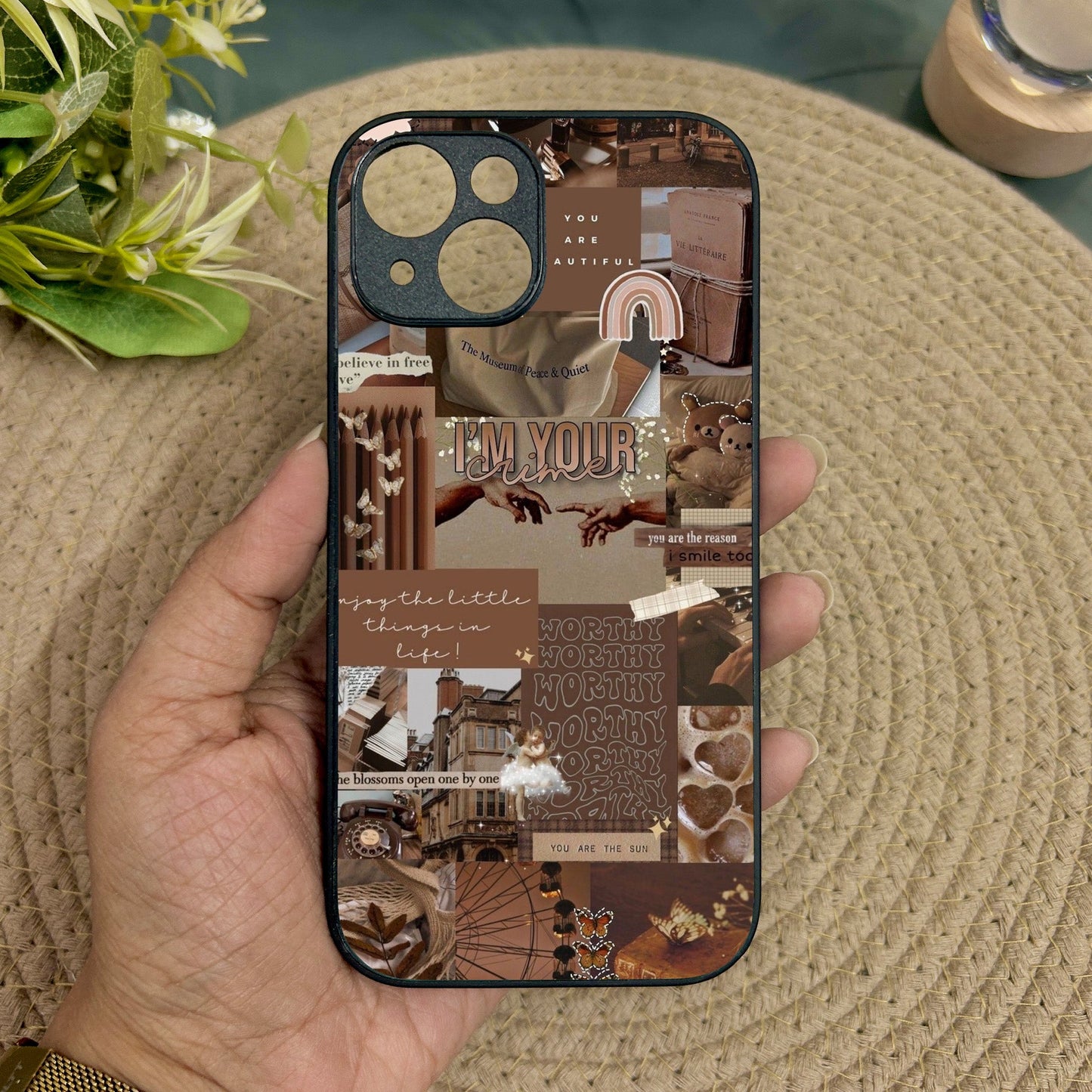 Aesthetic Brown Collage Metal Back Case for Apple Iphone 14 Plus