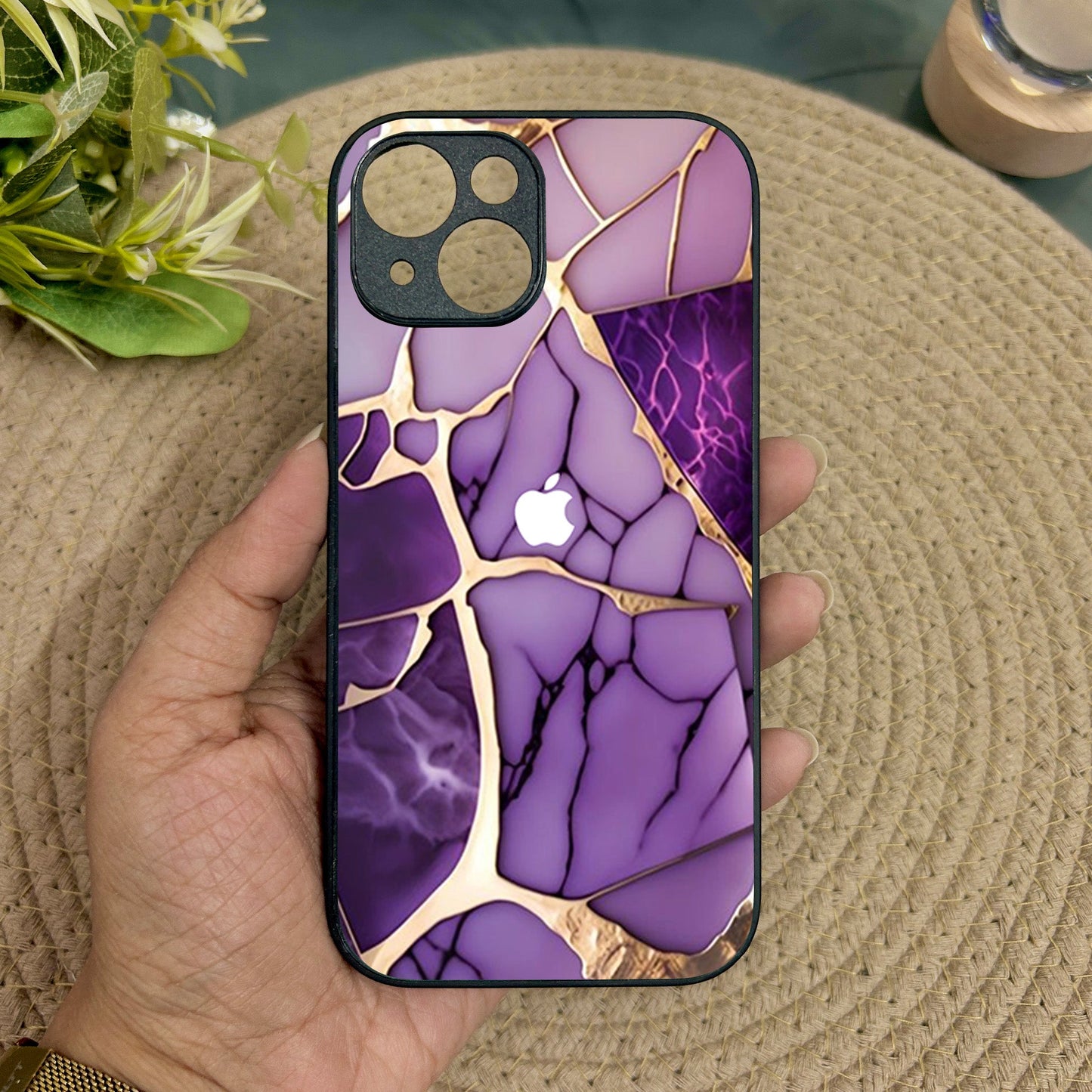 Violet Shatter Metal Back Case for Apple Iphone 14